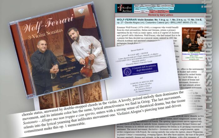 Davide Alogna, Costantino Catena. CD Brilliant: Ermanno Wolf-Ferrari, 3 violin sonatas